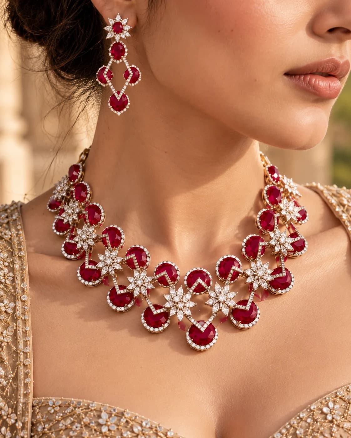 Necklaces and earrings from the Manish Jewellers house collection